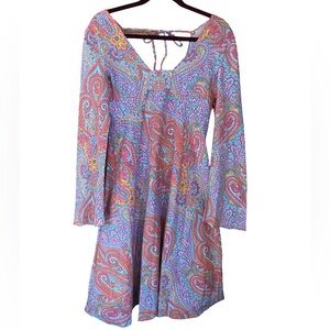 Adele Fado vintage paisley cotton bell sleeve made in Italy dress size 44